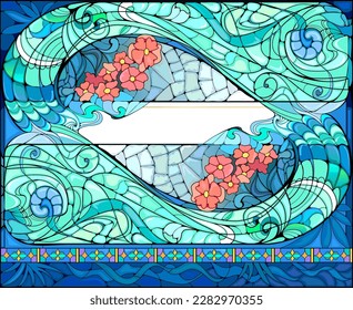 Beautiful colorful Art Nouveau stained glass window. Template for exclusive luxury interior or greeting card. Jugendstil architectural style. Design for wallpaper or decoration. Architecture in Europe