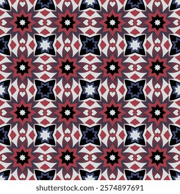 Beautiful colorful art seamless pattern. Art forms are grouped and arranged in a specific order. Vector image for print, textile, packaging, interior design and your other projects.