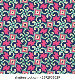 Beautiful colorful art seamless pattern. Art forms are grouped and arranged in a specific order. Vector image for print, textile, packaging, interior design and your other projects.