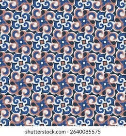Beautiful colorful art seamless pattern. Art forms are grouped and arranged in a specific order. Vector image for print, textile, packaging, interior design and your other projects.