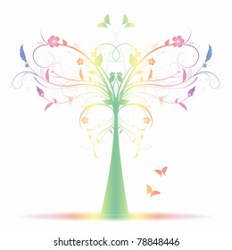 Beautiful and colorful art tree and butterfly