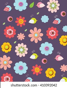 beautiful colorful background with flowers and birds on dark background you can use for printing on fabric