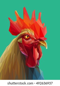 Hermoso gallo de polígono colorido y brillante.