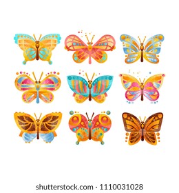 Beautiful colorful butterflies set vector Illustrations on a white background