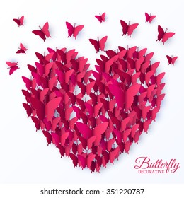 beautiful colorful butterfly heart on valintines day background concept. Vector illustration design. Template for website and mobile appliance
