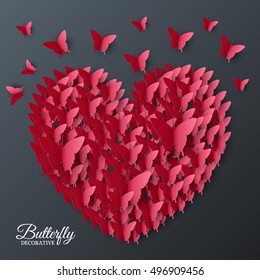 beautiful colorful butterfly heart on valintines day background concept. Vector illustration design. Template for website and mobile appliance