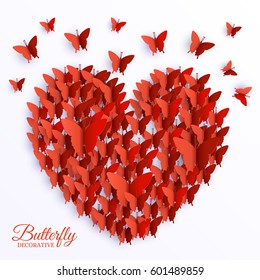 beautiful colorful butterfly heart on valintines day background concept. Vector illustration design