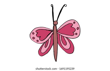 Beautiful colorful butterfly isolated on a white background. Hand drawing line vector sketch