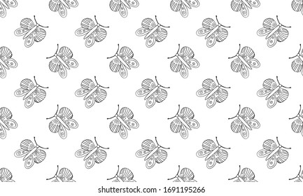 Beautiful colorful butterfly isolated on a white background. Hand drawing line vector sketch