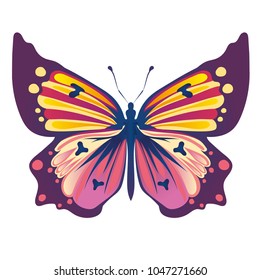 Beautiful colorful butterfly on a white background. Vector illustration. Purple butterfly.