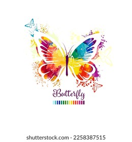 Beautiful colorful butterfly. Watercolor paint bright butterfly. Vector illustration