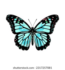 Beautiful colorful cartoon exotic vector isolated on white pastel pink butterfly with colorful wings and antennae sticker