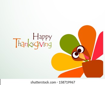 Beautiful, Colorful Cartoon Of Turkey Bird For Happy Thanksgiving Celebration, Can Be Use As Flyer, Poster Or Banner. 