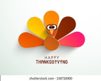 Beautiful, colorful cartoon of turkey bird for Happy Thanksgiving celebration, can be use as flyer, poster or banner. 