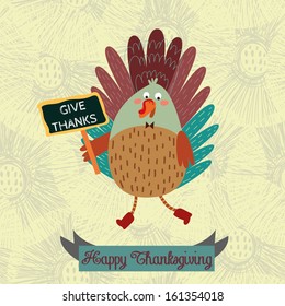 Beautiful, colorful cartoon of turkey bird for Happy Thanksgiving celebration, can be use as flyer, poster or banner.