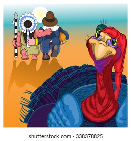 Beautiful, colorful cartoon of turkey bird for Happy Thanksgiving celebration.Vector.