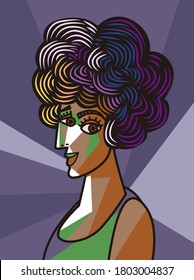 beautiful colorful cubist african latina woman portrait