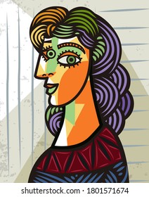 beautiful colorful cubist woman portrait