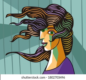 beautiful colorful cubist woman portrait