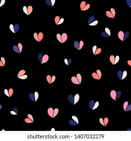 Beautiful Colorful and Cute Vector Illustrations hand drawn Hearts Vector seamless Pattern Illustration.Design for fashion ,fabric,web,wallpaper,and all prints on black background color