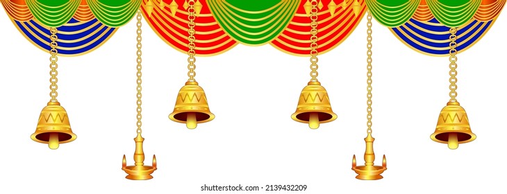 The beautiful and colorful design of the decorative curtains, lamps, and temple bells in a very unique and attractive style.