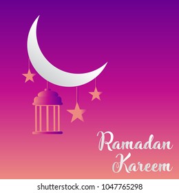 Beautiful and colorful design of ramadan kareem with lantern, moon and stars. vector illustration of ramadan kareem design.