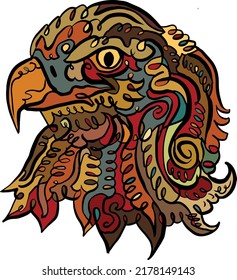 beautiful colorful doodle eagle head hand drawn illustration