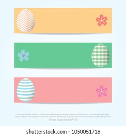Beautiful colorful Easter banner template with colorful Easter eggs. Vector illustration EPS10.