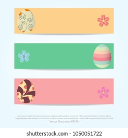 Beautiful colorful Easter banner template with colorful Easter eggs. Vector illustration EPS10.