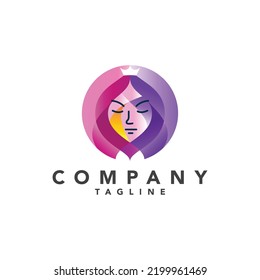 Beautiful colorful elegant logo with a crown for beauty, fashion, and hairstyle-related business.