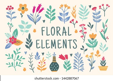 Beautiful colorful floral element set