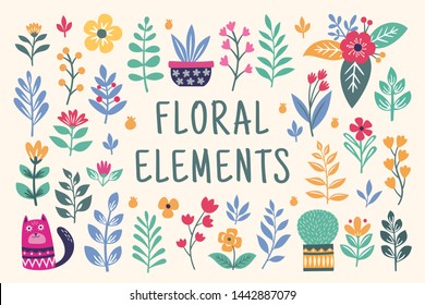 Beautiful colorful floral element set