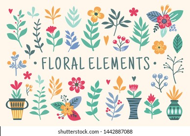 Beautiful colorful floral element set