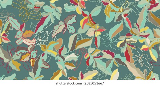 A beautiful and colorful floral leaf pattern that is perfect for use in textiles, wallpapers, or decorative designs