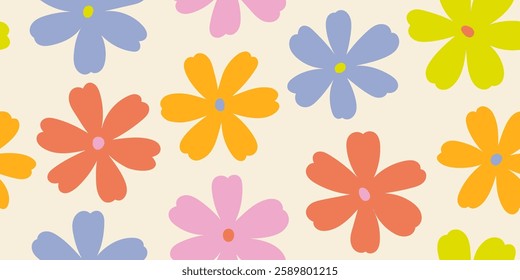 Beautiful colorful floral pattern in childish style. Simple abstract flower pattern. Design for fabric, textile, covers, gift wrap, wallpaper.