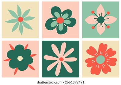 Hermoso fondo de flores de colores, Ilustración vectorial. Anuncio Horizontal con flores y margaritas. Diseño plano simple. Embalaje y cubiertas