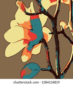 Beautiful colorful flower illustration. fashion bloom pattern for Silk scarf, decoration for cards, cover of books.