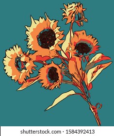 Beautiful colorful flower illustration. fashion bloom pattern for Silk scarf, decoration for cards, cover of books.