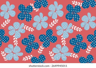 Linda flor colorida e deixar padrão sem costura.Fundo abstrato textura de superfície fundo fundo.Natureza botânica nórdica ilustração folclórica.Projeto vintage para tecido, verão, primavera, celebração, decoração