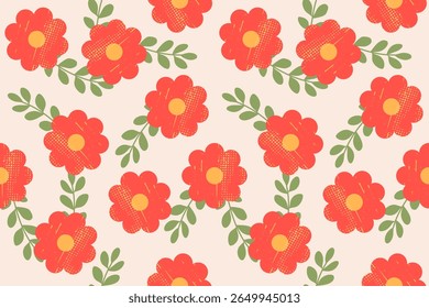 Linda flor colorida e deixar padrão sem costura.Fundo abstrato textura de superfície fundo fundo.Natureza botânica nórdica ilustração folclórica.Projeto vintage para tecido, verão, primavera, celebração, decoração
