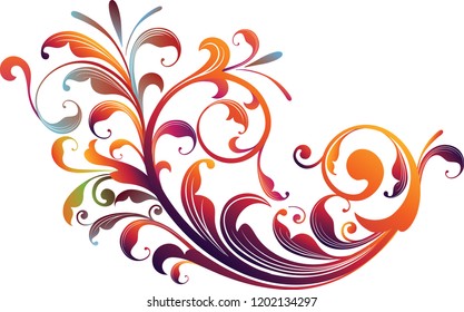 beautiful colorful flower and leaves swirl pattern vector art graphic design
