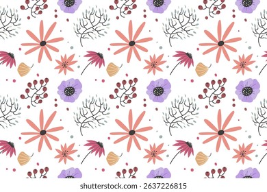 beautiful colorful flower patterns. purple, red , orange