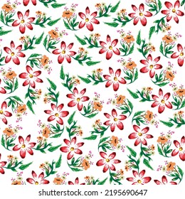 Beautiful and colorful flower seamless pattern on white background. Unique floral pattern