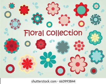 Beautiful colorful flowers collection. Vector illustration