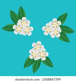 Beautiful colorful flowers with green leaves, vector illustration.