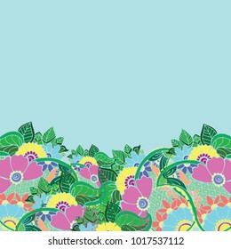 Beautiful colorful flowers in Indian style painted on a light background. Stocking with place for text.