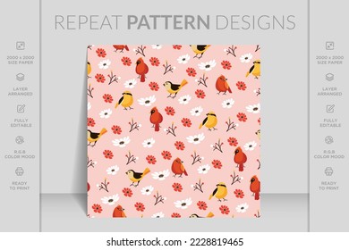 Beautiful colorful flowers sample pattern. Hand drawn abstract ditsy flowers seamless pattern. Repeating floral and bird vector pattern. Seamless leaves wallpaper pattern on background. 
