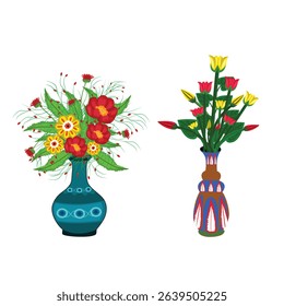 Beautiful colorful flowers in vase cartoon vector illustration