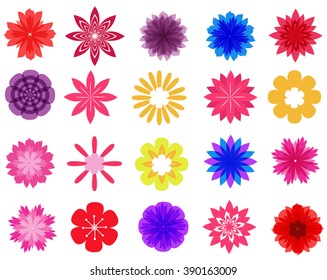 beautiful colorful flowers vector collection in silhouette isolated on white background for design