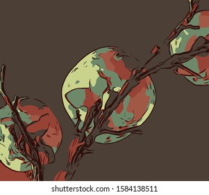 Beautiful colorful fruit illustration. decoration for cards, cover of books.